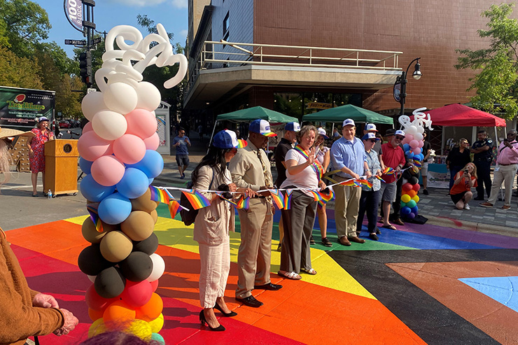 2022 Ribbon cutting of Madison’s first Intersectional Pride Crosswalk