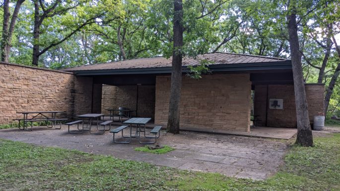 Park shelter in wooods.