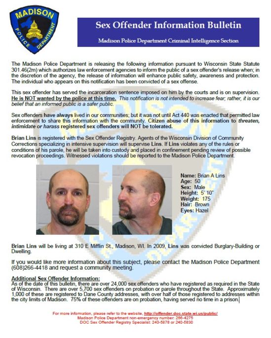 Sex Offender Bulletin - Brian Lins