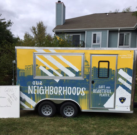 Neighborhood Resource Trailer at community event.