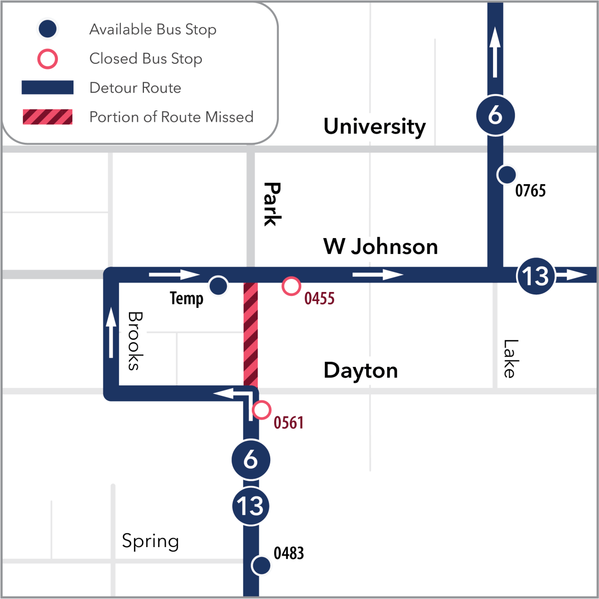map for stop closures near johnson at park