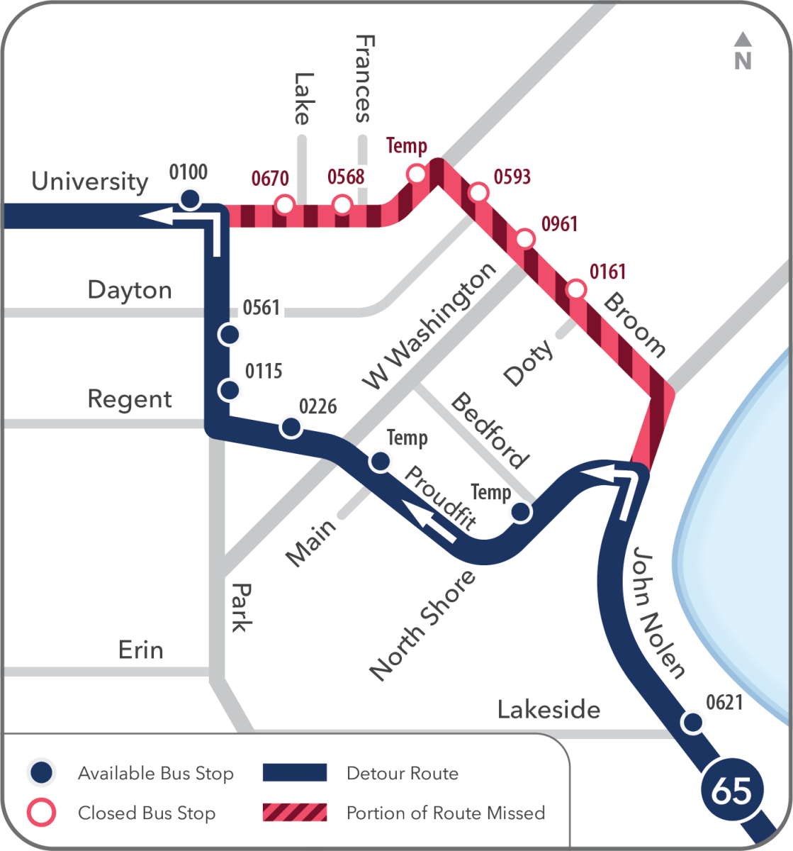 route 65 detour map