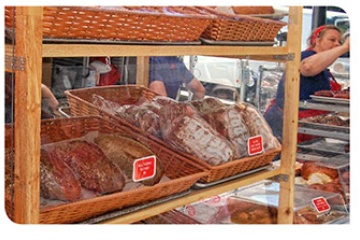 Loaves of bread in a display case
