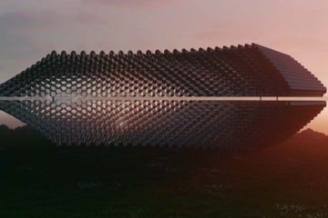 Rendering showing a series of steel tubes that shift in appearance with a change in perspective