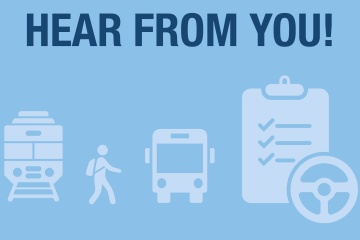 Image featuring transportation icons with the text "We want to hear from you."