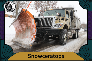 Trading card featuring Snowceratops, a truck with a large orange plow