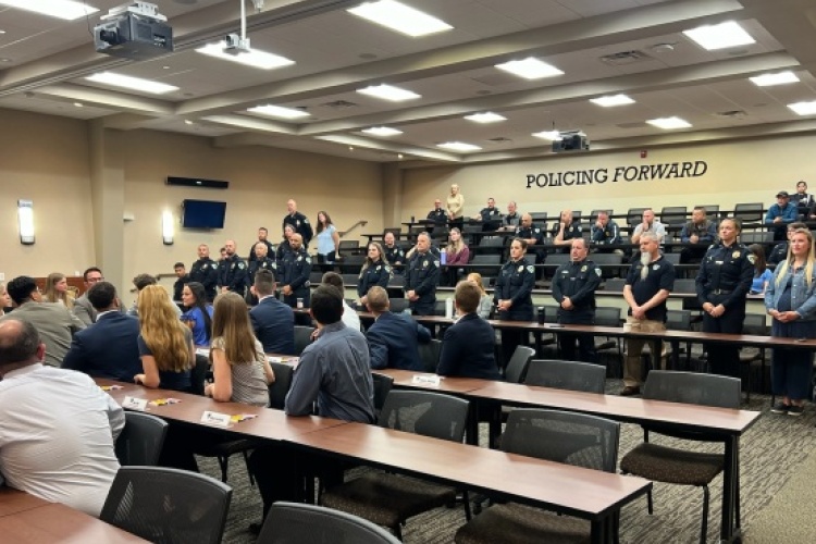 Recruits in the 71st Academy class meet the Madison Police Department training team.