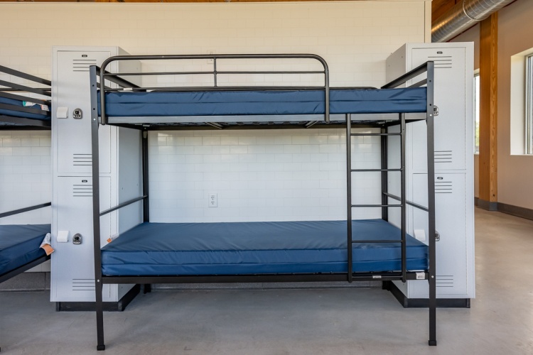 Bunk beds and lockers at the new men's shelter