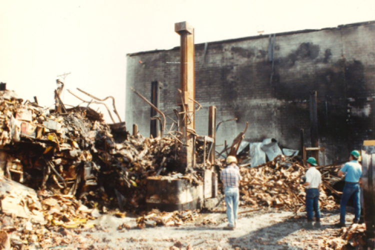 Rubble following the warehouse fire