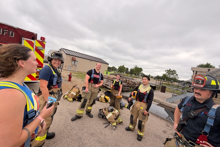 Trainees cool off after a drill