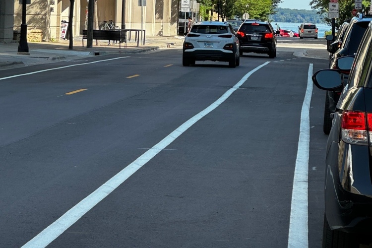 Bicycle lane along Lake Street.