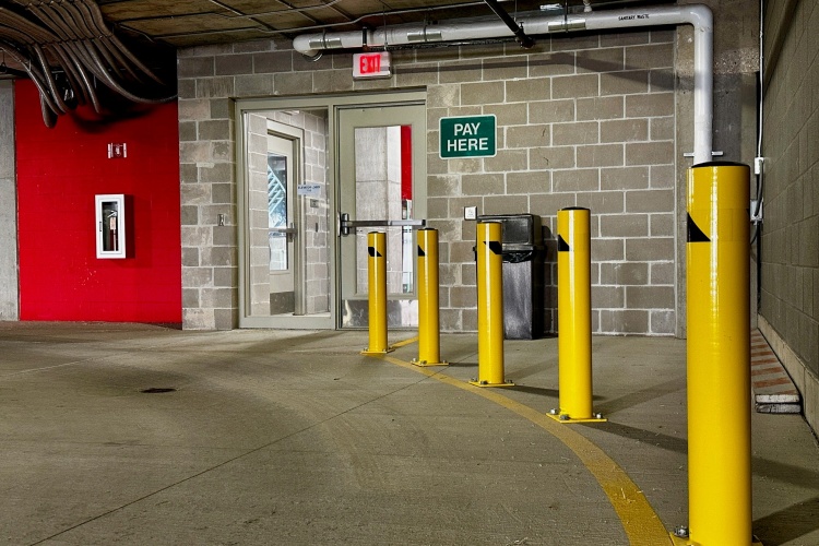 Elevator entrance and pay station at State Street Campus Garage, Lake Street,