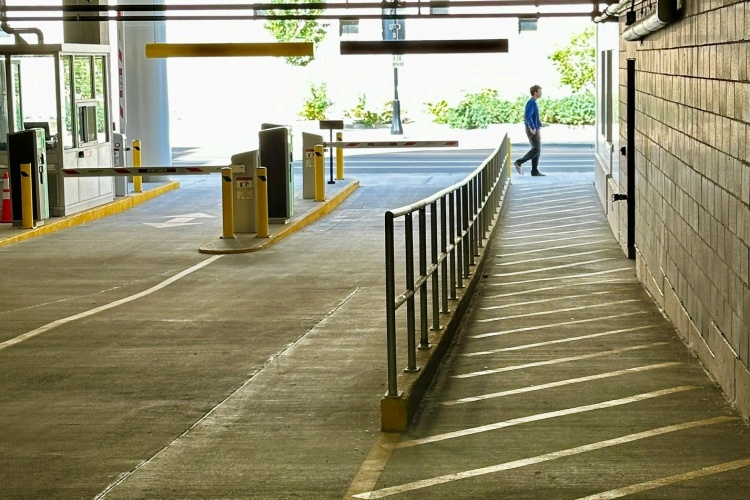 Pedestrian walkway at State Street Campus Garage, Lake Street