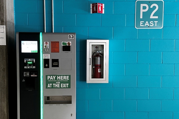 Pay station at State Street Campus Garage, Lake Street,