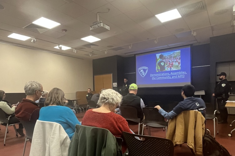 The South District hosts a public event providing a presentation about Demonstrations, Assemblies, the Community and MPD