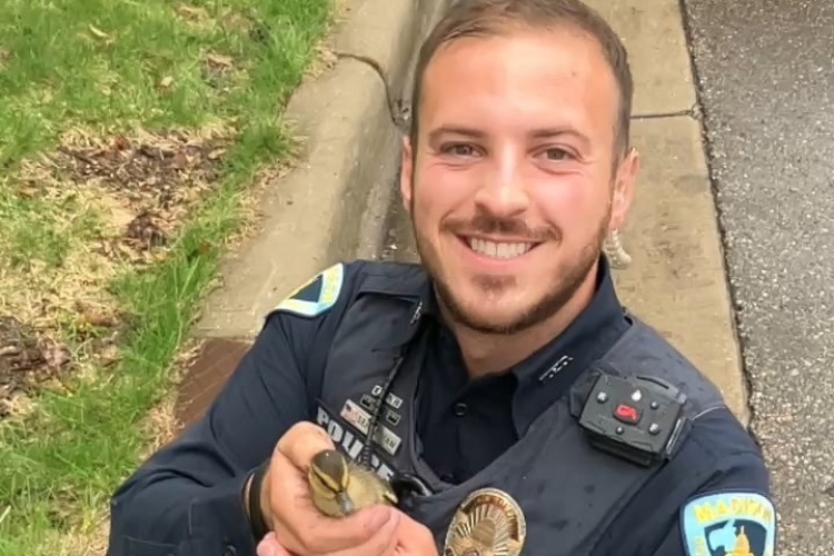Officer Sergenian saves several ducklings