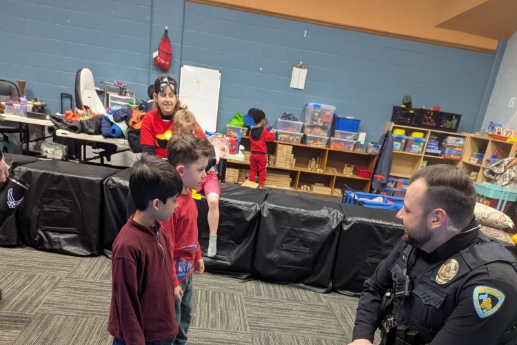 Officer Lisko visits a local school and their students in a community engagement effort