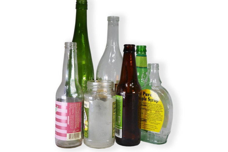 Examples of okay glass items for the recycling cart - bottles and jars. That's it. 