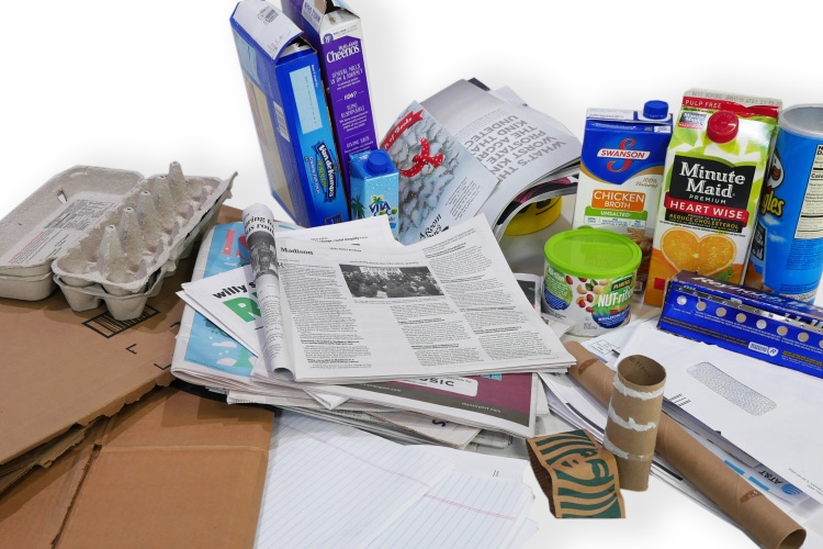 Paper products that are okay for the recycling - flattened cardboard, newspaper, cartons, and other items.