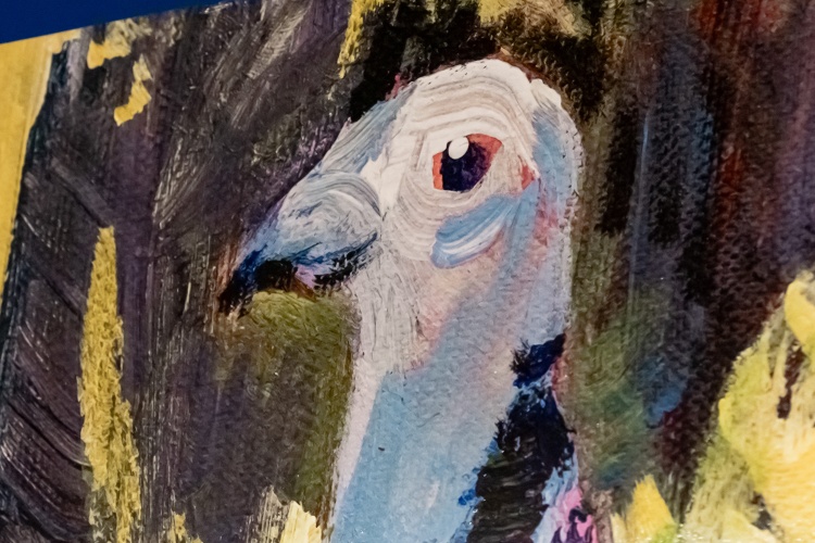 A close up of the turkey truck mural, zeroing in on the turkey's face 
