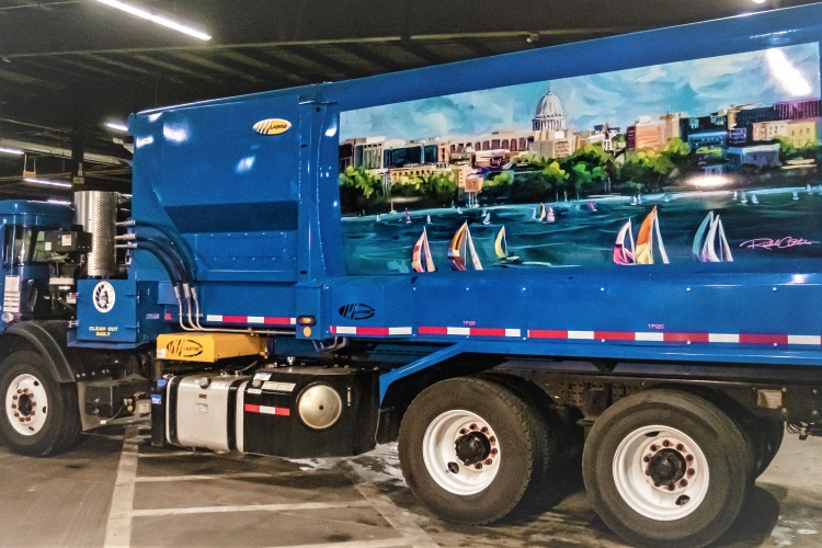 Another angle on the Madison Skyline art truck mural