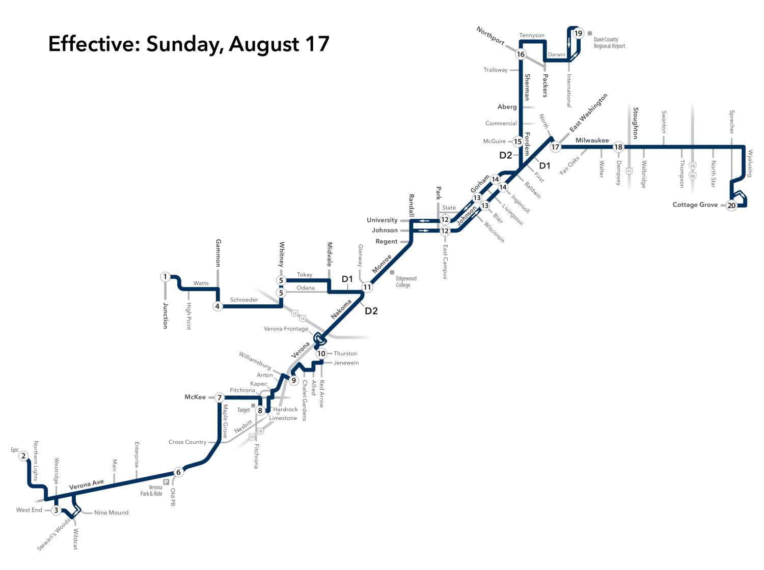 Route D map - service to Verona