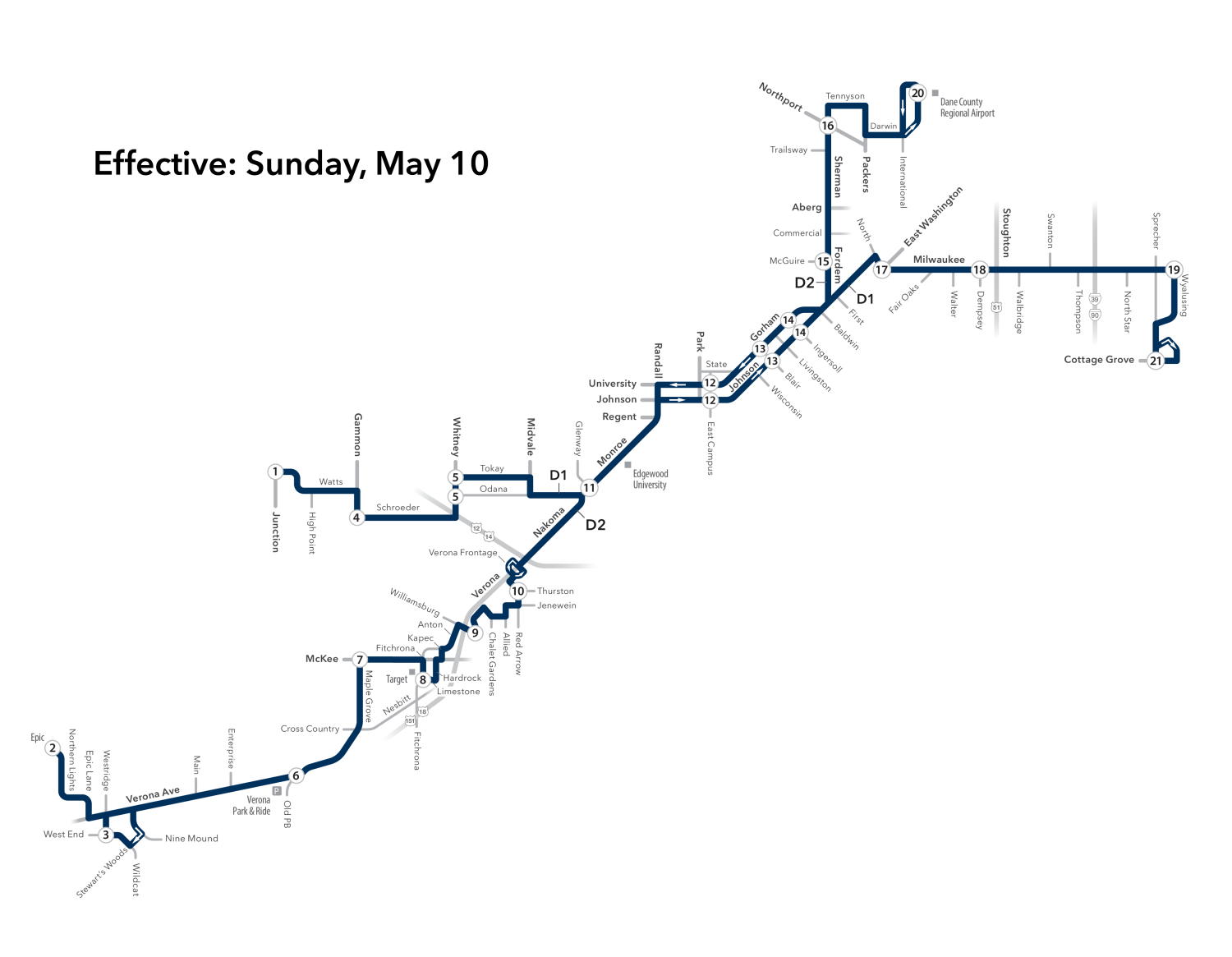 Route D Map - Effective: Sunday, May 10