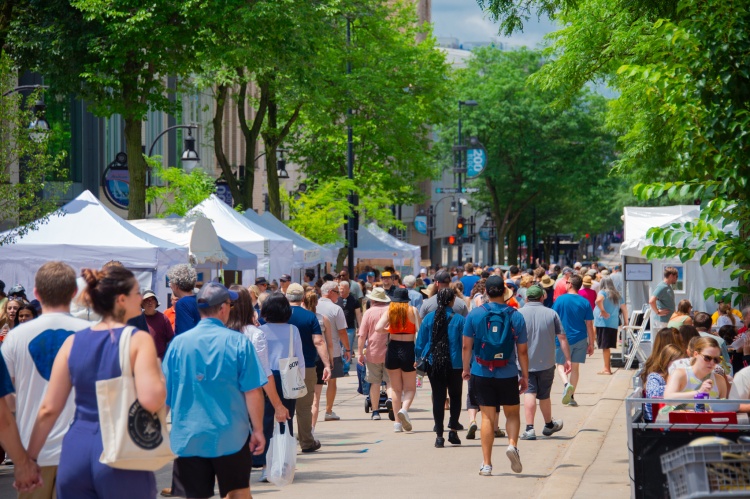 People walking down State Street