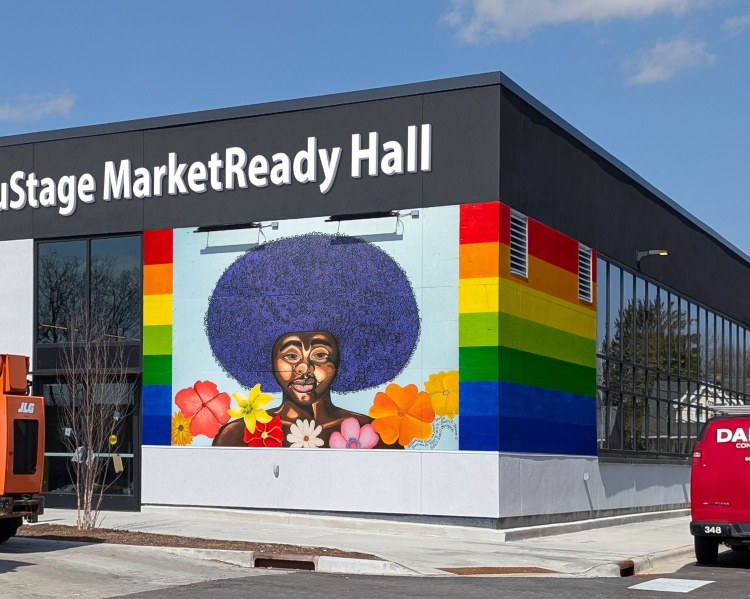 Digital mock-up showing where murals will be located outside of the Madison Public Market