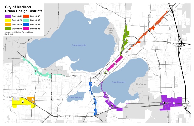 City of Madison Urban Design Districts map