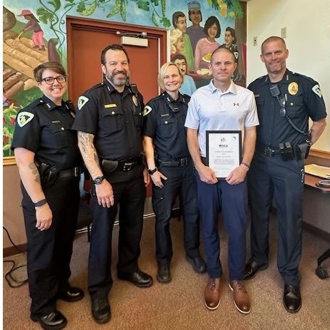 Detective Sergeant Mark Hull poses with Chief John Patterson and our 3 Assistant Chiefs. Detective Sergeant Mark Hull receives the National Crime Agency Award for his role in an international investigation that led to the conviction of a dangerous online predator.