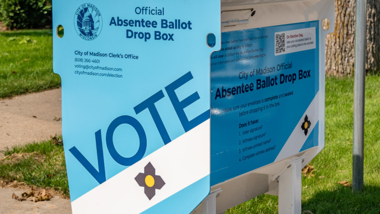 Ballot drop box outside of a Madison Fire Station