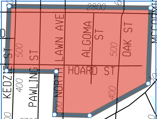 Map of yard waste pickup area where pickup should be completed on Monday 10/12/26. Small section of Eken Park Neighborhood. Streets listed below in the text of the email.