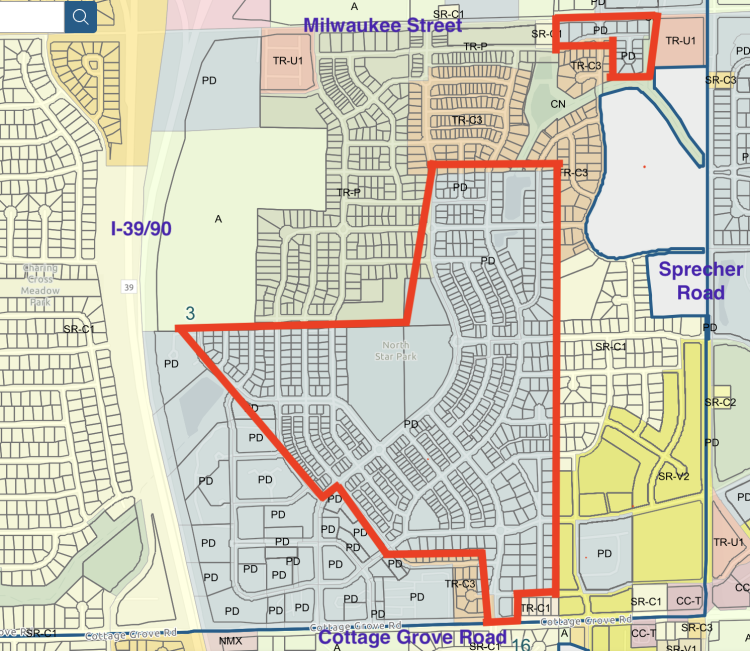 Zoning map of the North Star neighborhood showing PD zoning in blue