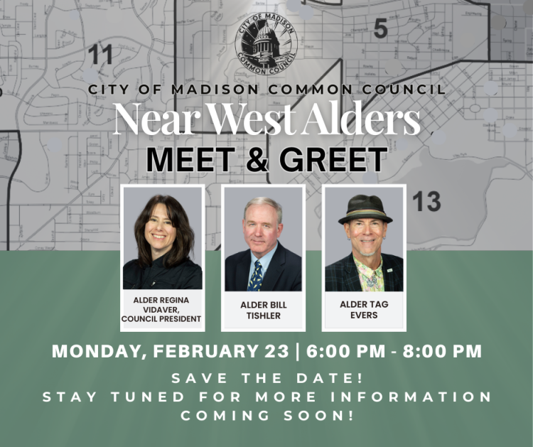Alders Vidaver, Tishler, and Evers will hold a meet and greet February 23