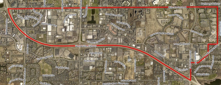 Map of Odana Rd. Corridor outlining West Towne to Westgate and Mineral Point to Beltline