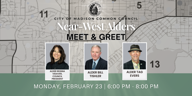 Alders Regina Vidaver, Bill Tishler & Tag Evers in front of District map