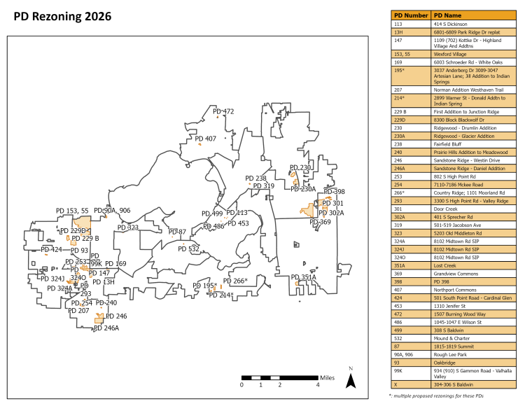 Map showing all Planned Development zones proposed to be rezoned in 2026