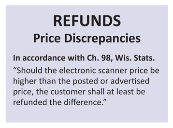 Refund Price Discrepancies Sign Text