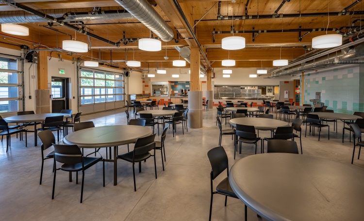 Cafeteria area at the men's shelter on Bartillon Drive