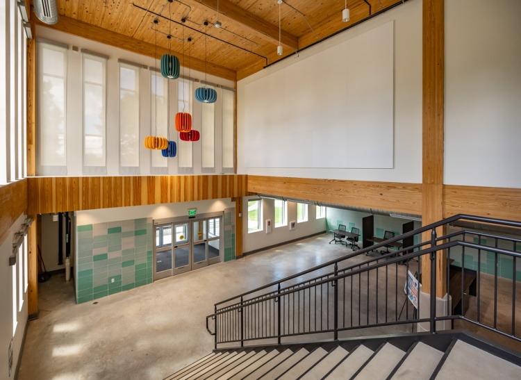 Entryway to the new men's shelter on Bartillon Drive, as seen from the top of the stairs