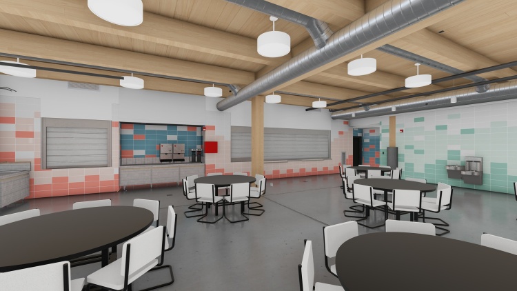 Rendering of the cafeteria inside the men's shelter