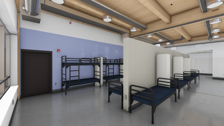 Rendering of a sleeping area inside the new men's shelter