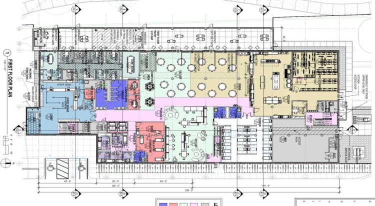 Floor plan of the first floor of the Bartillon Drive men's shelter
