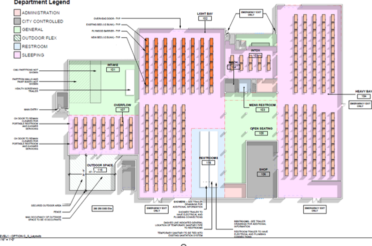 Floor plan of First Street emergency shelter