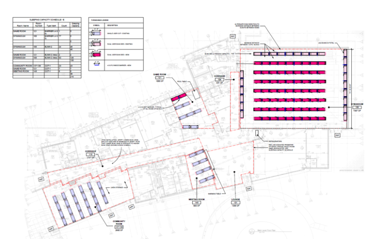Floor plan of the Warner Park emergency shelter
