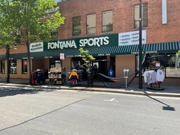 Clothing racks outside of a business
