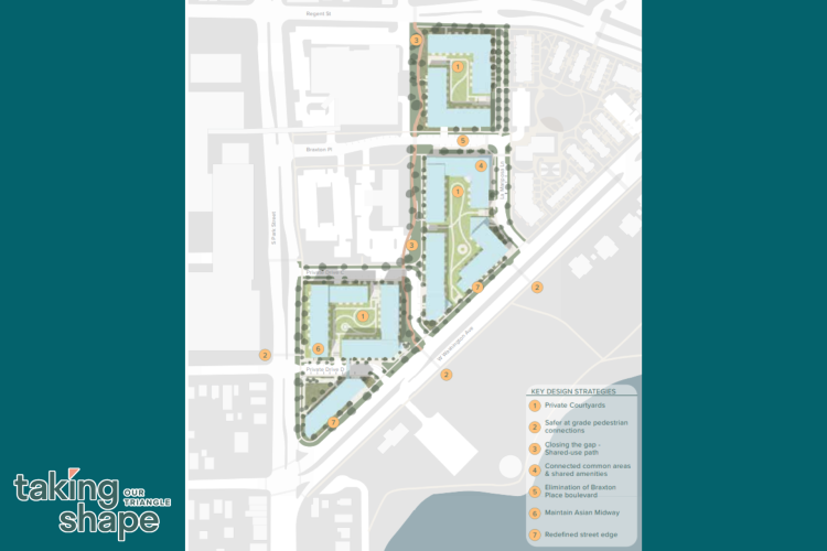 Diagram showing new pedestrian and bike paths through the Triangle site