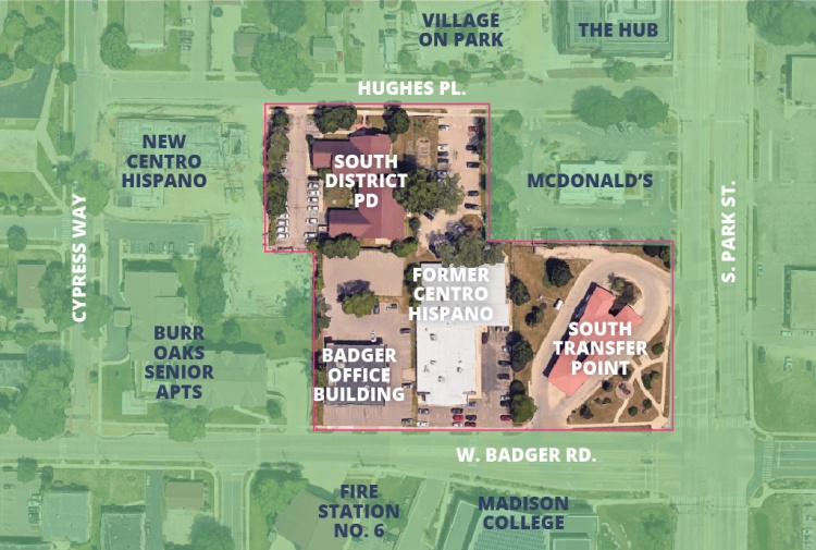 Site map of the Park Badger redevelopment area between Park Street, Badger Road, and Hughes Place