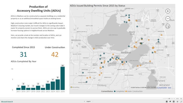 Screenshot of the new Accessory Dwelling Unit tracking page on the City of Madison Housing Tracker
